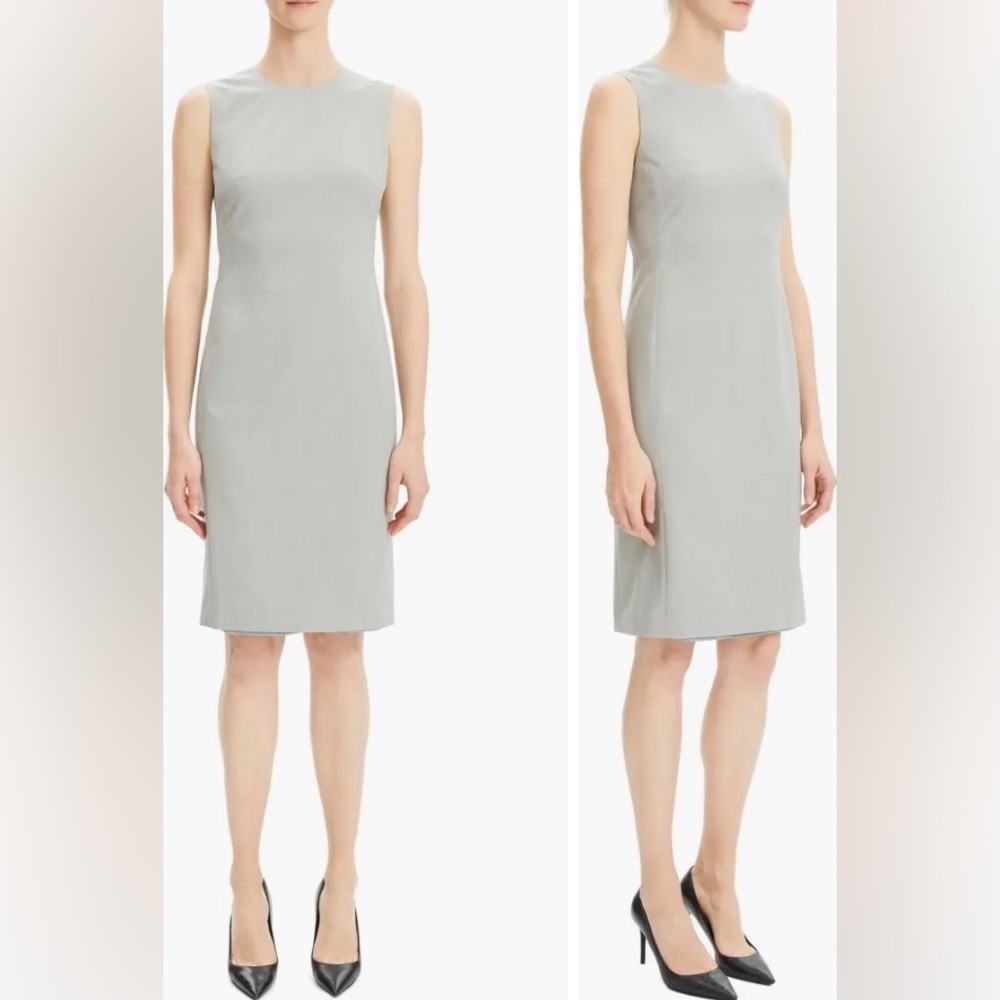 Theory Eano Midi Sheath Lined Dress Grey Size 4 Lightweight Wool Never worn